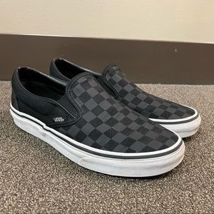 Black VANS Checkerboard Slip Ons - W8